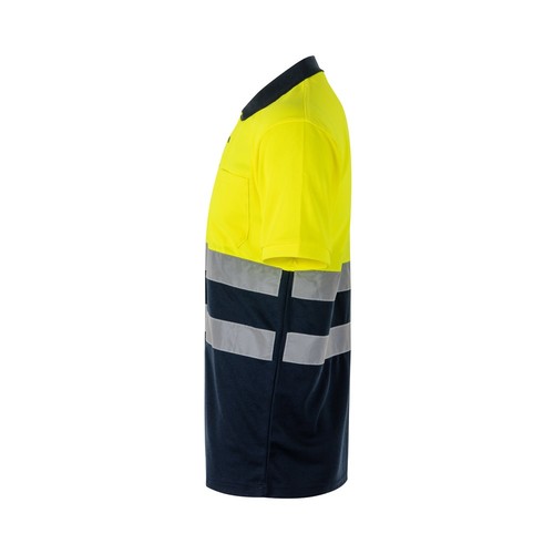azul marino/amarillo VL FORTUNA. Polo bird-eye (140g/m²) con manga corta, en poliéster (100%)