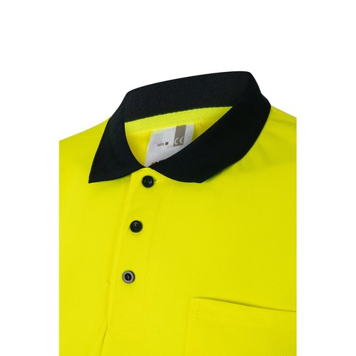 azul marino/amarillo VL FORTUNA. Polo bird-eye (140g/m²) con manga corta, en poliéster (100%)