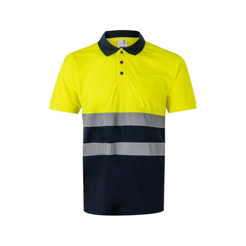 azul marino/amarillo VL FORTUNA. Polo bird-eye (140g/m²) con manga corta, en poliéster (100%)