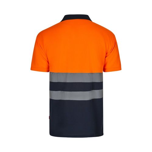 azul marino/naranja VL FORTUNA. Polo bird-eye (140g/m²) con manga corta, en poliéster (100%)