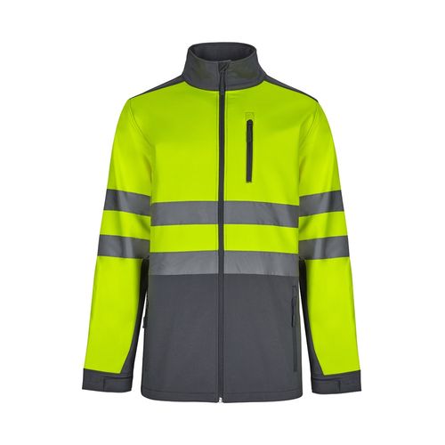 gris/amarillo VL HESTIA. Chaqueta soft shell bicolor (280 g/m²), con forro polar y membrana de TPU, en poliéster (96%) y elastano (4%)