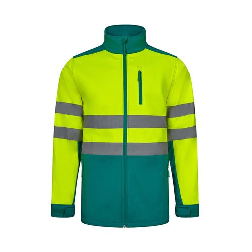 verde/amarillo VL HESTIA. Chaqueta soft shell bicolor (280 g/m²), con forro polar y membrana de TPU, en poliéster (96%) y elastano (4%)