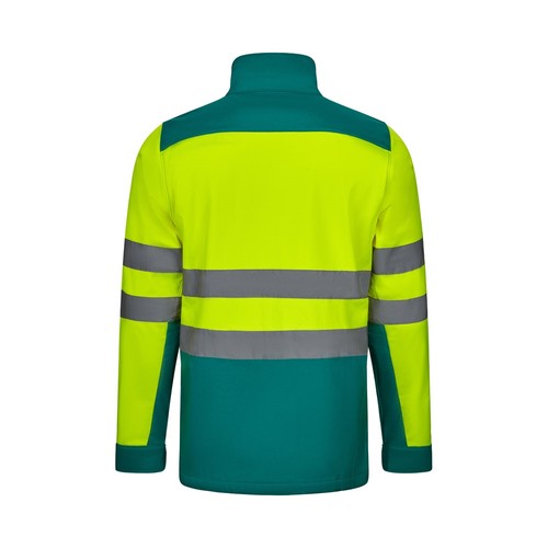 verde/amarillo VL HESTIA LARGE. Chaqueta soft shell bicolor (280g/m²), con forro polar y membrana de TPU, en poliéster (96%) y elastano (4%)