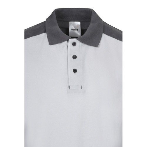white VL VELES. Polo de piqué elástico bicolor (200g/m²) con manga corta, en poliéster (96%) y elastano (4%)