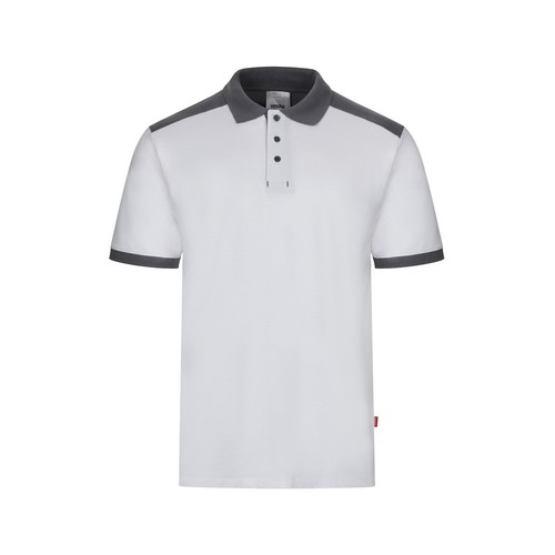 white VL VELES. Polo de piqué elástico bicolor (200g/m²) con manga corta, en poliéster (96%) y elastano (4%)