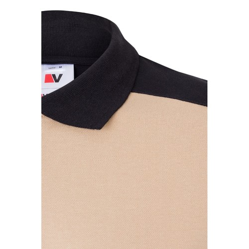 beis VL VELES. Polo de piqué elástico bicolor (200g/m²) con manga corta, en poliéster (96%) y elastano (4%)