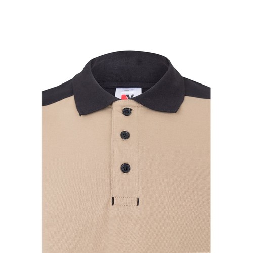 beis VL VELES. Polo de piqué elástico bicolor (200g/m²) con manga corta, en poliéster (96%) y elastano (4%)
