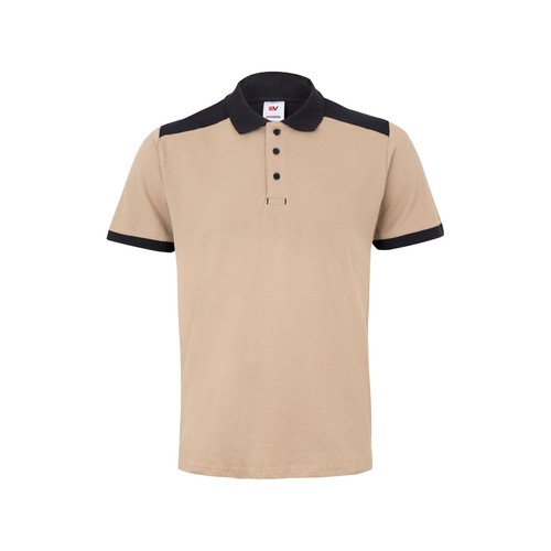 beis VL VELES. Polo de piqué elástico bicolor (200g/m²) con manga corta, en poliéster (96%) y elastano (4%)