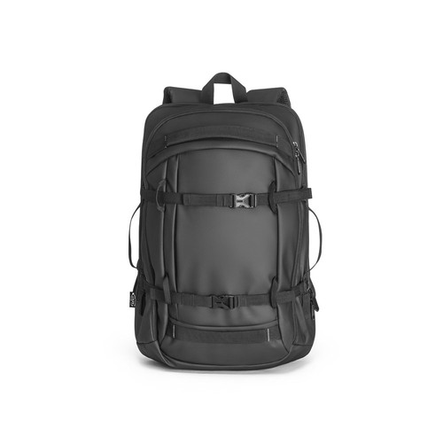 black KAMPALA. Mochila para portátil en poliéster reciclado de alta densidad 900D, con revestimiento resistente al agua y forro de poliéster reciclado 210D 17'3