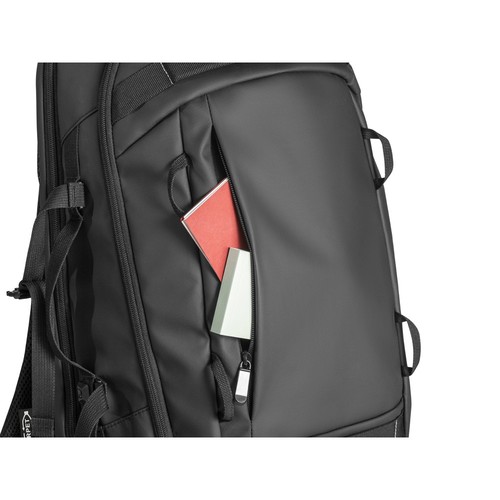 black KAMPALA. Mochila para portátil en poliéster reciclado de alta densidad 900D, con revestimiento resistente al agua y forro de poliéster reciclado 210D 17'3