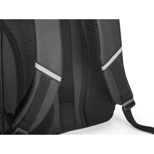 black KAMPALA. Mochila para portátil en poliéster reciclado de alta densidad 900D, con revestimiento resistente al agua y forro de poliéster reciclado 210D 17'3
