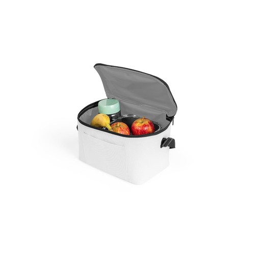 white CANCUN. Bolsa térmica de poliéster reciclado 600D con correa de cincha ajustable 7 L
