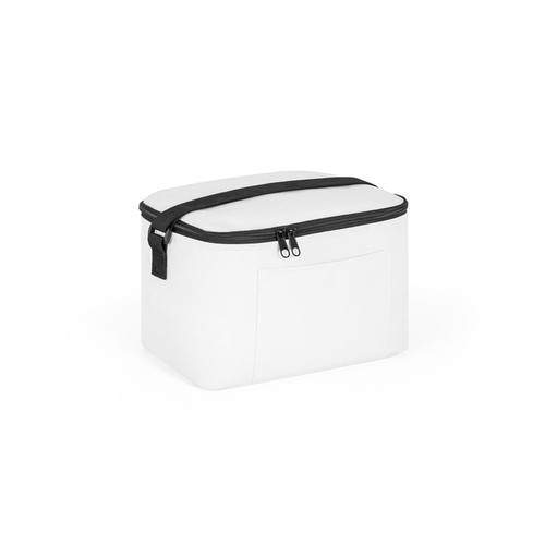 white CANCUN. Bolsa térmica de poliéster reciclado 600D con correa de cincha ajustable 7 L
