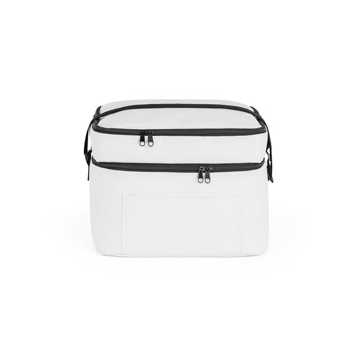 white CANCUN LARGE. Bolsa térmica de poliéster reciclado 600D, con correa de cincha ajustable