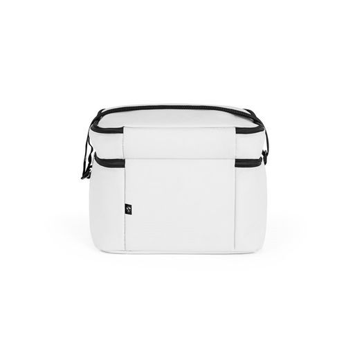 white CANCUN LARGE. Bolsa térmica de poliéster reciclado 600D, con correa de cincha ajustable