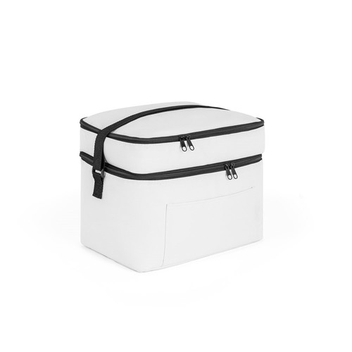 white CANCUN LARGE. Bolsa térmica de poliéster reciclado 600D, con correa de cincha ajustable 14 L