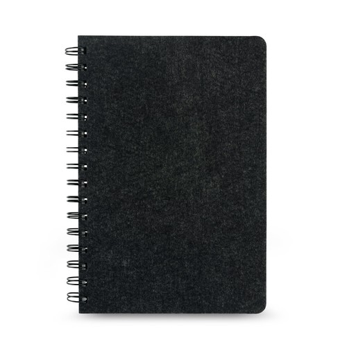 gris oscuro MISHIMA. Cuaderno A5 con tapa semidura de fieltro reciclado (100% rPET) con anillas y páginas rayadas