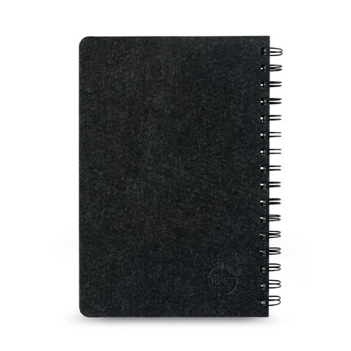 gris oscuro MISHIMA. Cuaderno A5 con tapa semidura de fieltro reciclado (100% rPET) con anillas y páginas rayadas