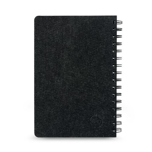 gris oscuro MISHIMA. Cuaderno A5 con tapa semidura de fieltro reciclado (100% rPET) con anillas y páginas rayadas