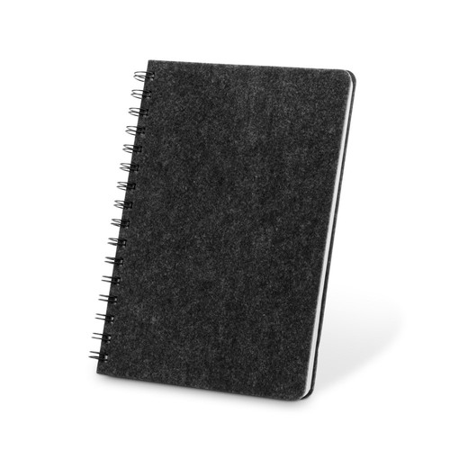 gris oscuro MISHIMA. Cuaderno A5 con tapa semidura de fieltro reciclado (100% rPET) con anillas y páginas rayadas