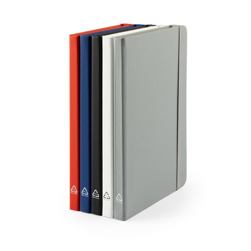 gray CAMPUS. Cuaderno A5 de tapa dura en PU (35% reciclado) con páginas rayadas 100% reciclado