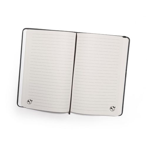 CAMPUS. Cuaderno A5 de tapa dura en PU (35% reciclado) con páginas rayadas 100% reciclado