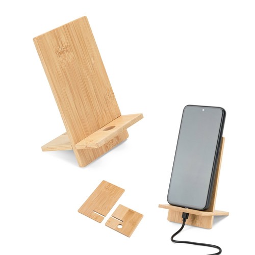 GALEN. Soporte para móvil de bambú, desmontable en dos partes, Merchandising, artículos personalizados para tu promoción de marca