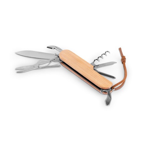 RYKER. NAVAJA MULTIFUNCIÓN DE BAMBÚ Y ACERO INOXIDABLE CON MANGO DE PU