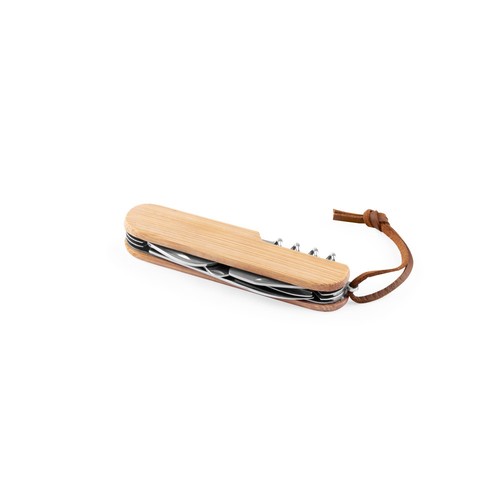 RYKER. Couteau de poche multifonctionnel en bambou et acier inoxydable avec manche en PU - 2