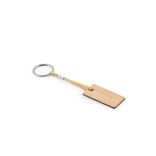 HOPPS. Llavero rectangular de bambú con cordón de PET