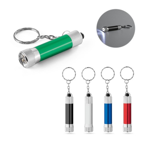 RE-LERGAN. LLAVERO DE ALUMINIO (92% RECICLADO) CON LINTERNA LED DE 3 POSICIONES