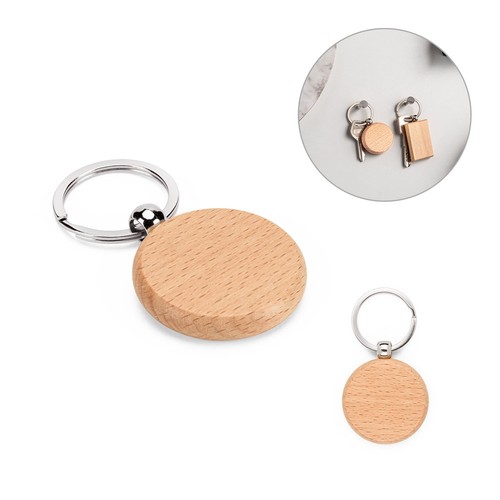 STEWIE ROUND. Llavero redondo de madera de haya, Merchandising, artículos personalizados para tu promoción de marca
