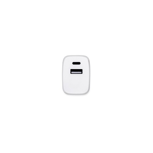 white WEGENER. Adaptador de corriente con puerto USB-A de 18 W y USB-C de 20 W en ABS reciclado (100% rABS)