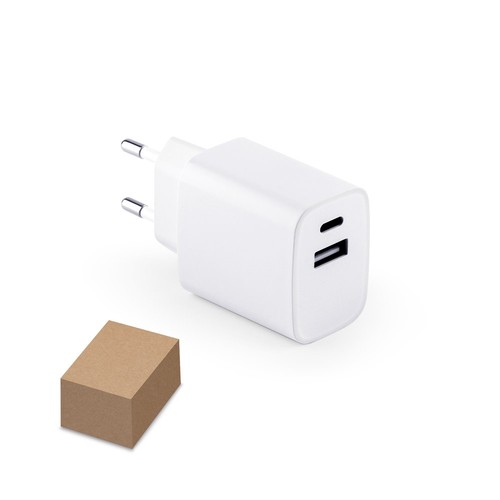 WEGENER. Adaptateur secteur avec port USB-A 18W et USB-C 20W en ABS recyclé (100 % rABS), RIONDET SERIPUB, EYBENS