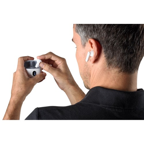 white CAETANO. Auriculares inalámbricos con 4 horas de autonomía en ABS reciclado (100% rABS)