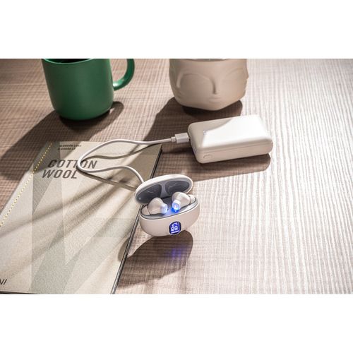 white CAETANO. Auriculares inalámbricos con 4 horas de autonomía en ABS reciclado (100% rABS)