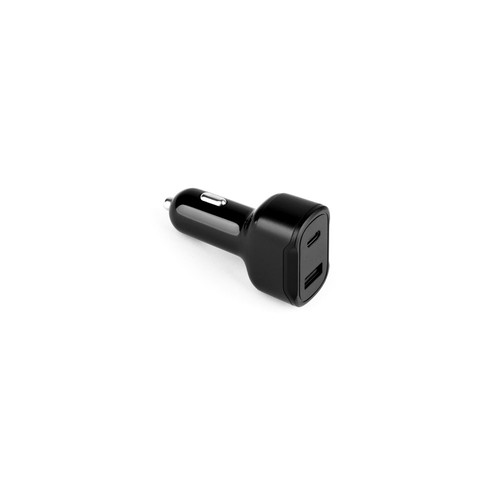 black DIRAC. Adaptador para mechero con puerto USB-A de 18 W y USB-C de 20 W en ABS reciclado (100 % rABS)