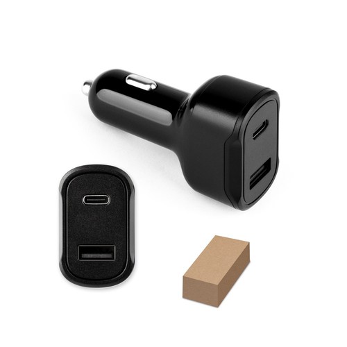 DIRAC. Adaptateur allume-cigare avec port USB-A 18W et USB-C 20W en ABS recyclé (100 % rABS), RIONDET SERIPUB, EYBENS