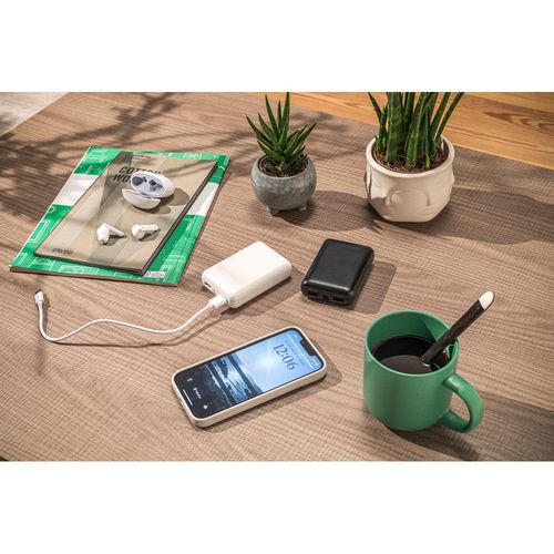 white LEAKEY 10. Batería externa de 10'000 mAh en ABS reciclado (100% rABS