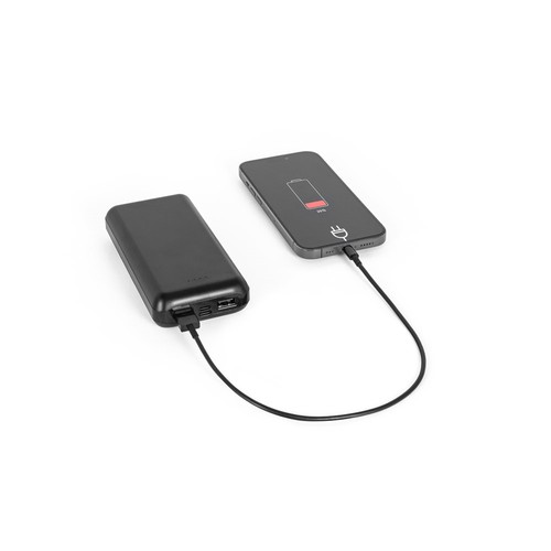 black LEAKEY 20. Batería externa de 20'000 mAh en ABS reciclado (100% rABS)