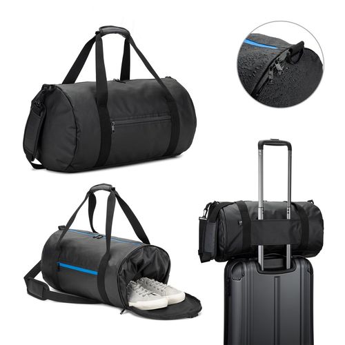 OSASCO SPORT. BOLSA DE DEPORTE DE FORMA CILÍNDRICA FABRICADA EN POLIÉSTER RECICLADO 600D DE ALTA DENSIDAD CON COMPARTIMENTO LATERAL PARA ZAPATILLAS