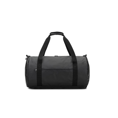 azulón OSASCO SPORT. Bolsa de deporte de forma cilíndrica fabricada en poliéster reciclado 600D de alta densidad con compartimento lateral para zapatillas