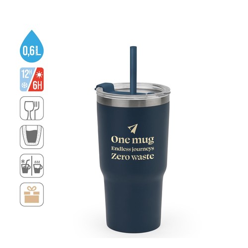 JOYNER M. VASO DE VIAJE COMPACTO DE ACERO INOXIDABLE (91 % RECICLADO) CON AISLAMIENTO AL VACÍO DE DOBLE PARED Y ACABADO MATE DE 600 ML