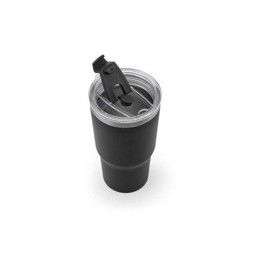 black JOYNER M. Vaso de viaje compacto de acero inoxidable (91 % reciclado) con aislamiento al vacío de doble pared y acabado mate de 600 ml