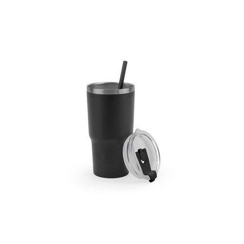 black JOYNER M. Vaso de viaje compacto de acero inoxidable (91 % reciclado) con aislamiento al vacío de doble pared y acabado mate de 600 ml