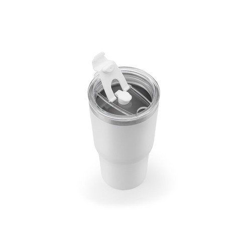 white JOYNER M. Vaso de viaje compacto de acero inoxidable (91 % reciclado) con aislamiento al vacío de doble pared y acabado mate de 600 ml