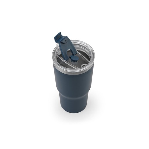 azul marino JOYNER M. Vaso de viaje compacto de acero inoxidable (91 % reciclado) con aislamiento al vacío de doble pared y acabado mate de 600 ml