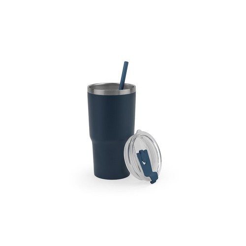 azul marino JOYNER M. Vaso de viaje compacto de acero inoxidable (91 % reciclado) con aislamiento al vacío de doble pared y acabado mate de 600 ml