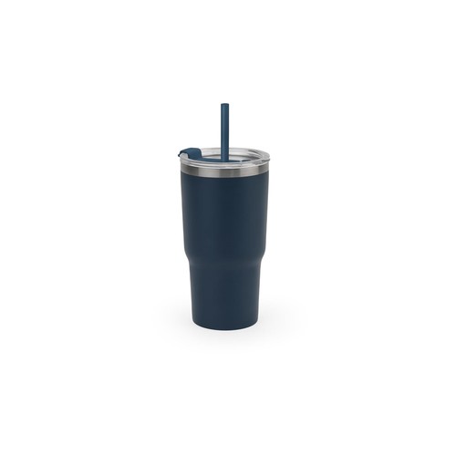azul marino JOYNER M. Vaso de viaje compacto de acero inoxidable (91 % reciclado) con aislamiento al vacío de doble pared y acabado mate de 600 ml