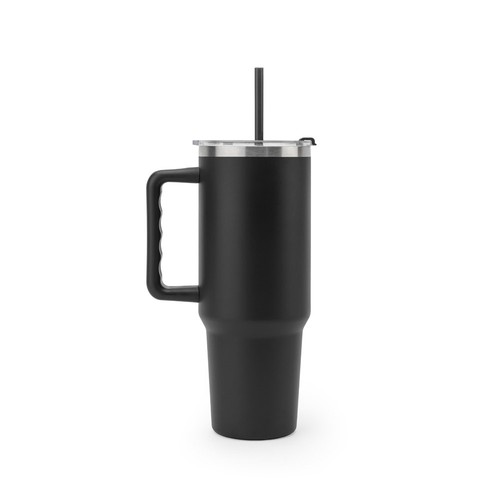 black JOYNER XL. Vaso de viaje grande de acero inoxidable (91 % reciclado) con aislamiento al vacío de doble pared y acabado mate de 1300 ml